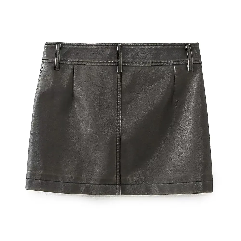 Dave&Di High Street Retro Zipper Pocket Mini Skirt High Waist  Leather Sexy Straight Skirt For Women