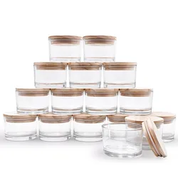 Clear Thick Candle Jars for Making Candles,4OZ Empty Jars with Wood Lids for Candle Making, Sample Container-Dishwasher Safe