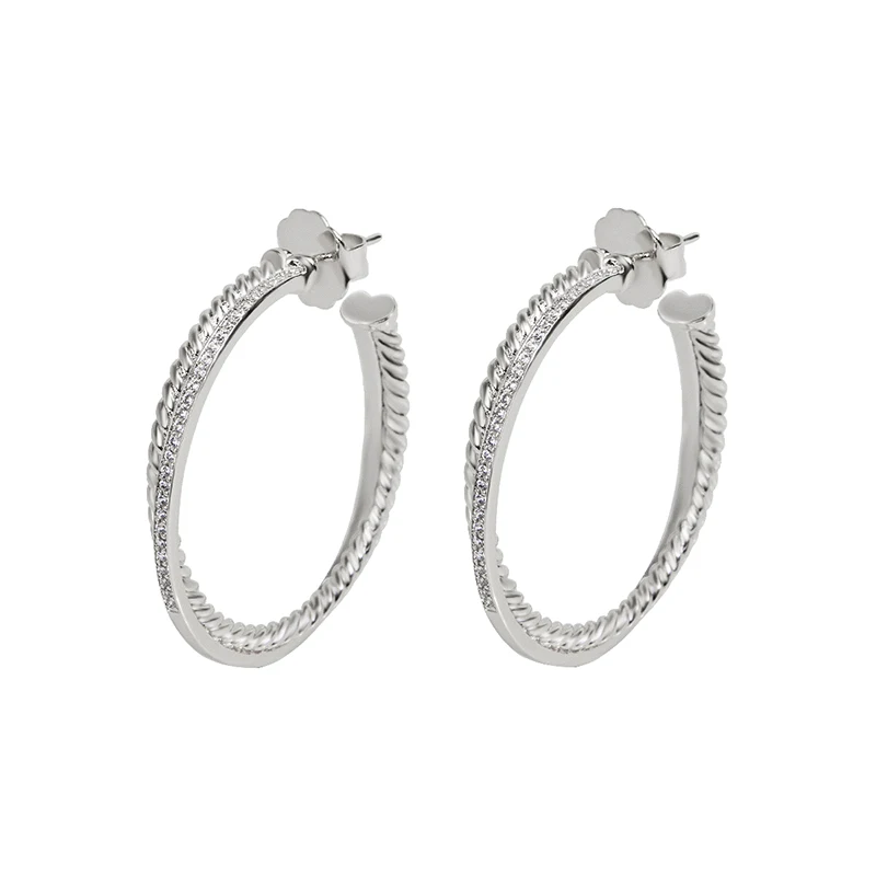 

4mm Wide C Shape White Gold Plated Brass Hoop Earrings for Women Trendy Twist Personalized Hoop Earrings with Push Back Post