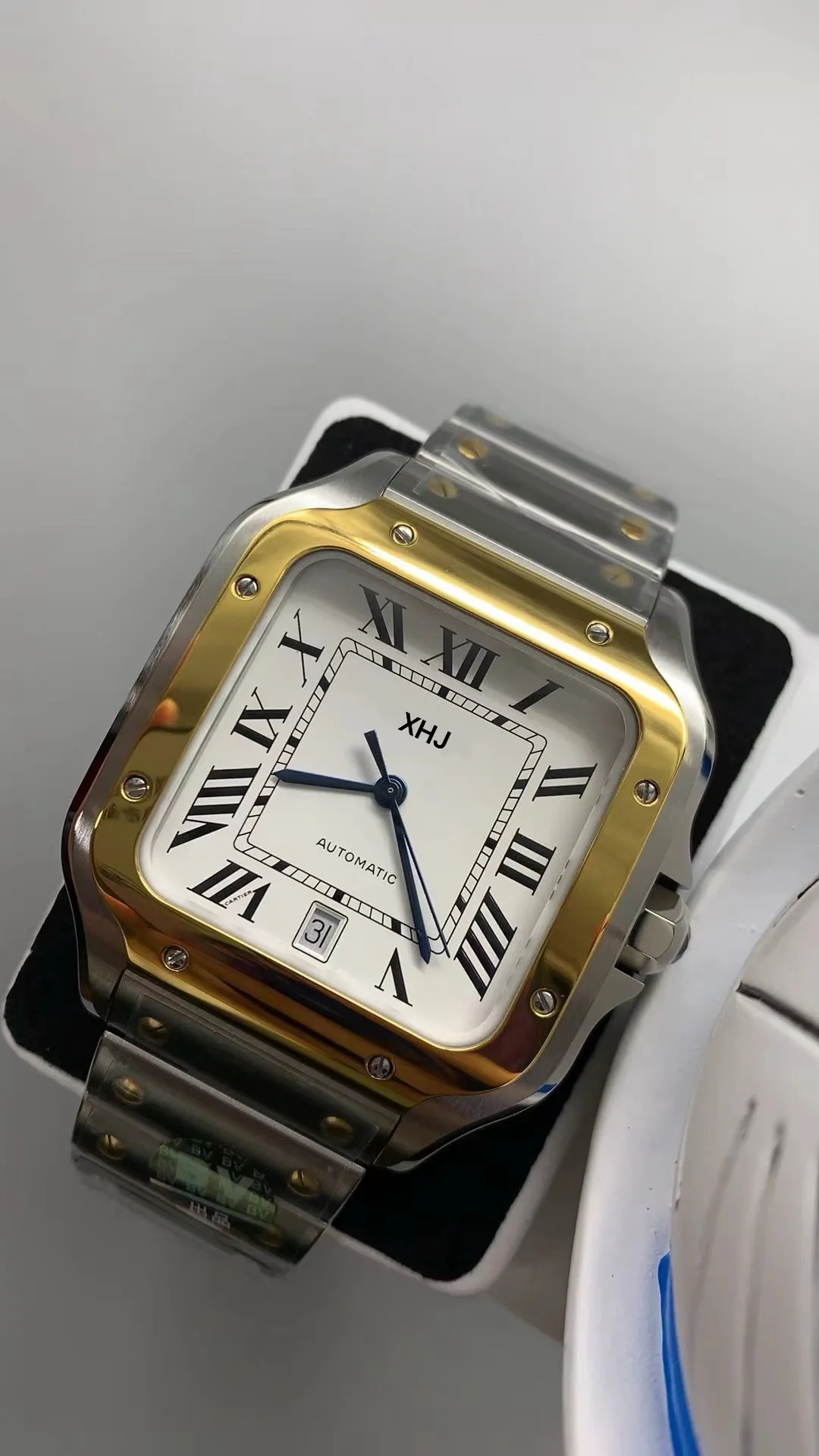 Luxury XHJ 2024 Yellow Gold Santos 40 Men's Watch Two Tone The Best 1847MC Manual Winding Movement Waterproof Warranty 36 Months