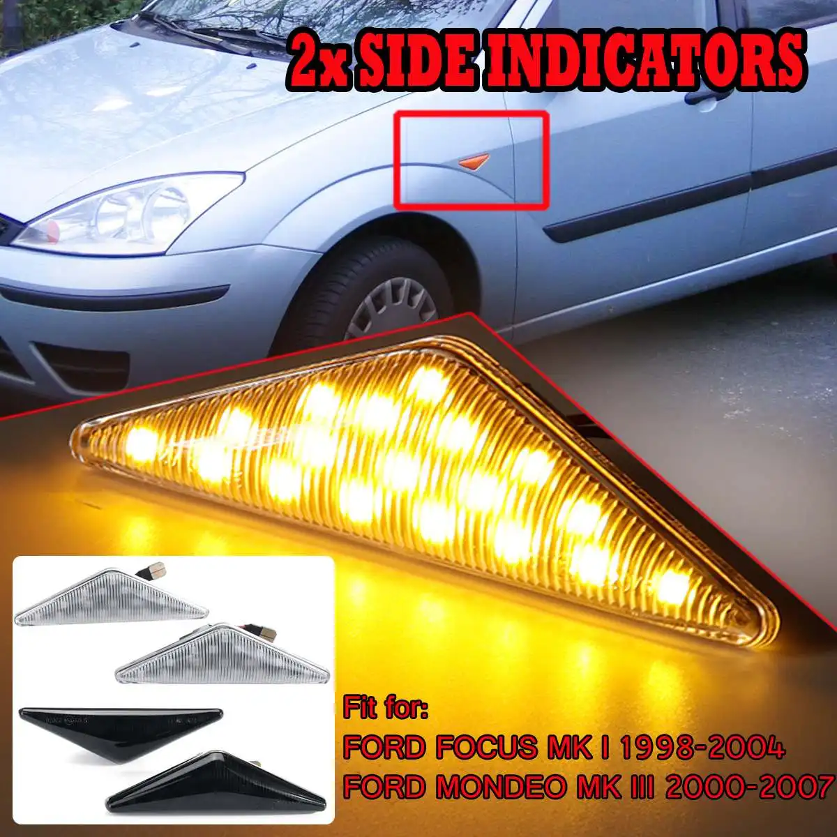 2pcs Side Repeater Light Lamp LED Side Marker Turn Signal Lights Indicator Blinker Lamp For Ford for Focus Mk1 for Mondeo Mk3