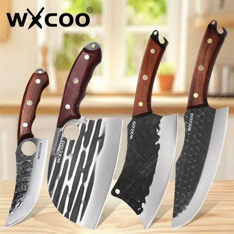 WXCOO Küchenmesser zum Schneiden von Gemüse, Hackmesser, Fleischmesser, Allzweckmesser aus Edelstahl, Metzger, Ausbeinmesser mit Holzgriff