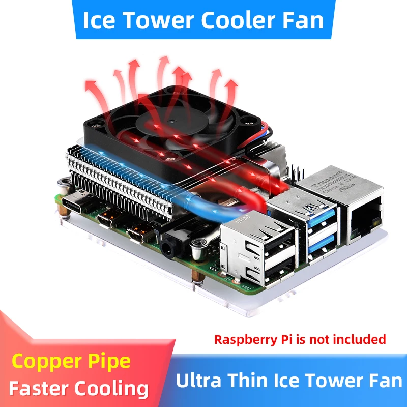 Raspberry Pi Ultra Thin Ice Tower Cooler CPU Cooling Fan Radiator Heatsink Active Passive Cooling for Raspberry Pi 4 Model B