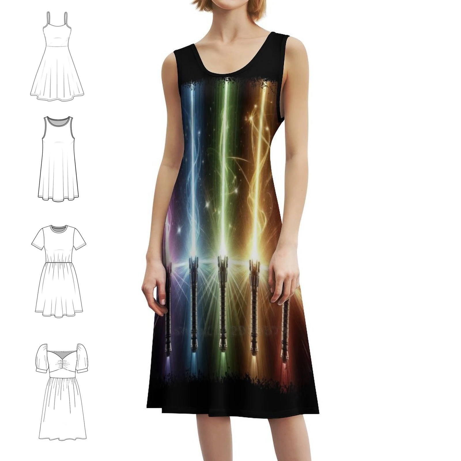 قوس قزح ليتسبر. الفضاء غالاكسي الخيال العلمي. فستان بوهو أنيق للمثليين، فستان أنيق لحفلات الزفاف على الشاطئ، قوس قزح #1