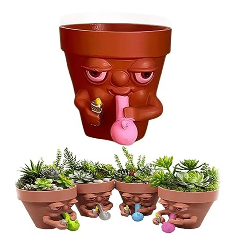 สูบบุหรี่หม้อ Growers,ประดิษฐ์เรซิ่น MINI Plant Pots,กระถางต้นไม้ในร่ม,ที่ไม่ซ้ํากันกระถางต้นไม้พืชในร่ม,โต๊ะทํางาน,ครอบครัวทนทาน D