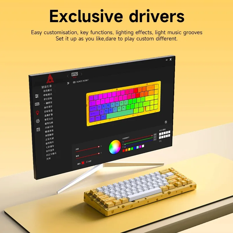AJAZZ AC067 คีย์บอร์ดแบบมีสายธีมชีส Hot-swappable Gamer อลูมิเนียมแป้นพิมพ์ปะเก็น PC แล็ปท็อปอุปกรณ์เสริมของขวัญ