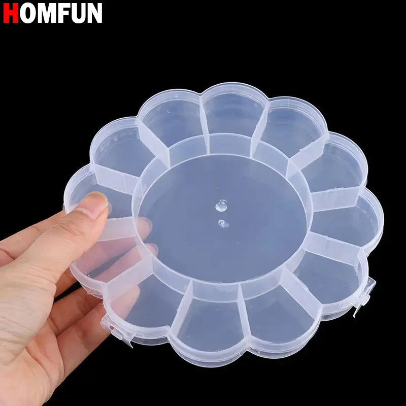 HOMFUN 1PC Diamond Painting Accessory Sunflower Shape Nail Parts Jewelry Box Clear Plastic Storage Box Medicine Tools Organizer