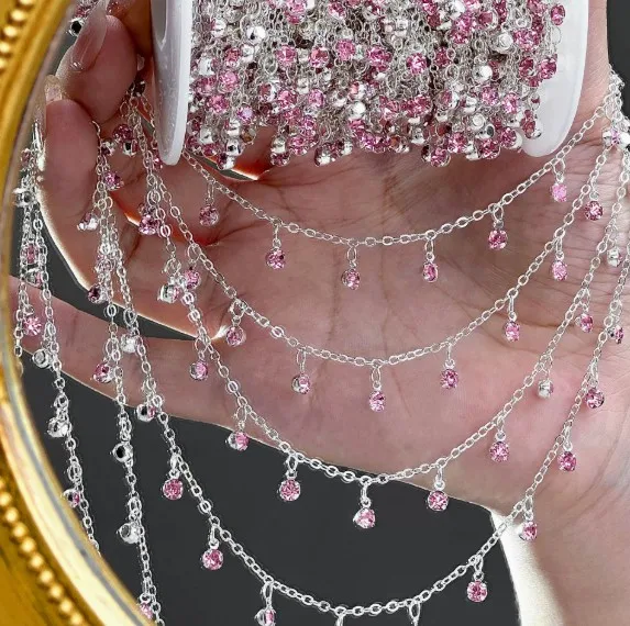 1Meter 0.5meter Color Rhinestone Pendant Copper Chains For DIY Necklace Bracelet Clothing Hair Jewelry Making Accessories view 4