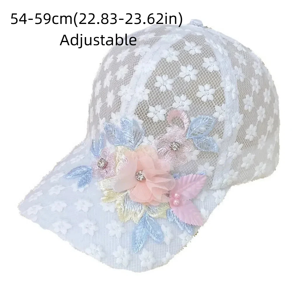 Moda malha boné de beisebol lantejoulas bordado flores língua de pato chapéu respirável seção fina boné de renda primavera e verão