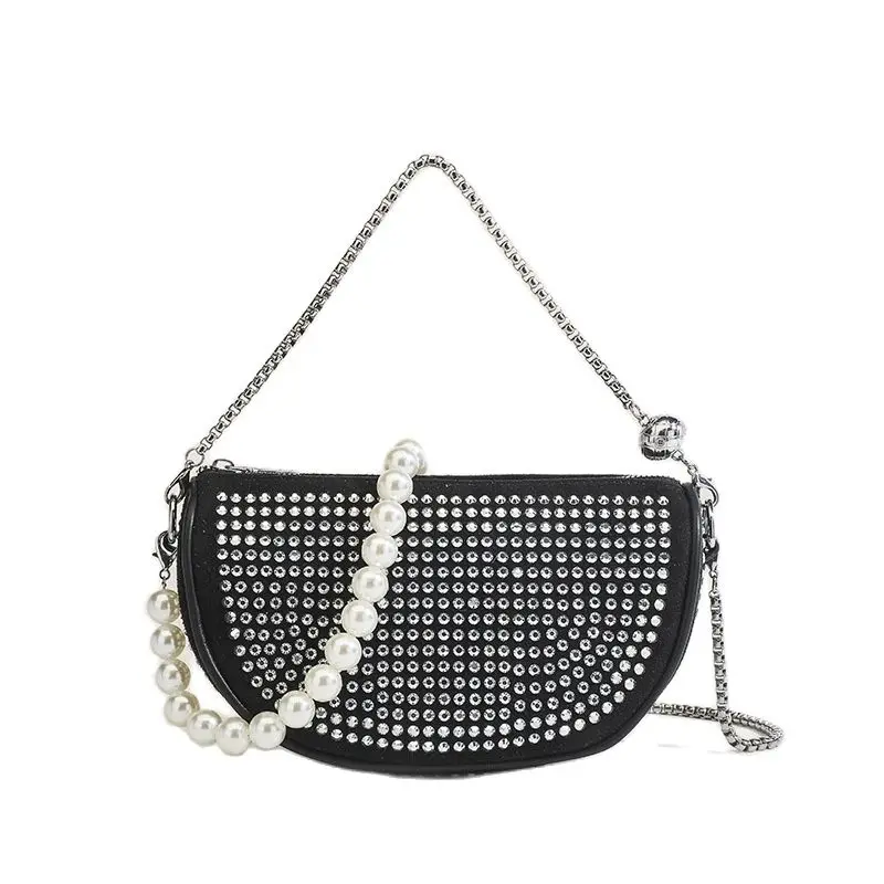 Black Pearl Handbag Women's Party Banquet Bag Shoulder Crossbody Bag Fashion Elegant Lady's Gift