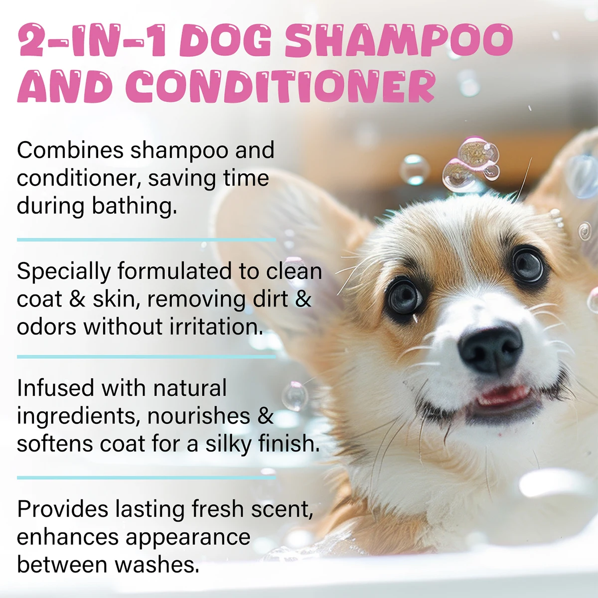 Dog Shampoo and Conditioner 2 in 1 - Baby Powder Scent, Gentle Hypoallergenic, pH Balanced Cleansing for All Breeds