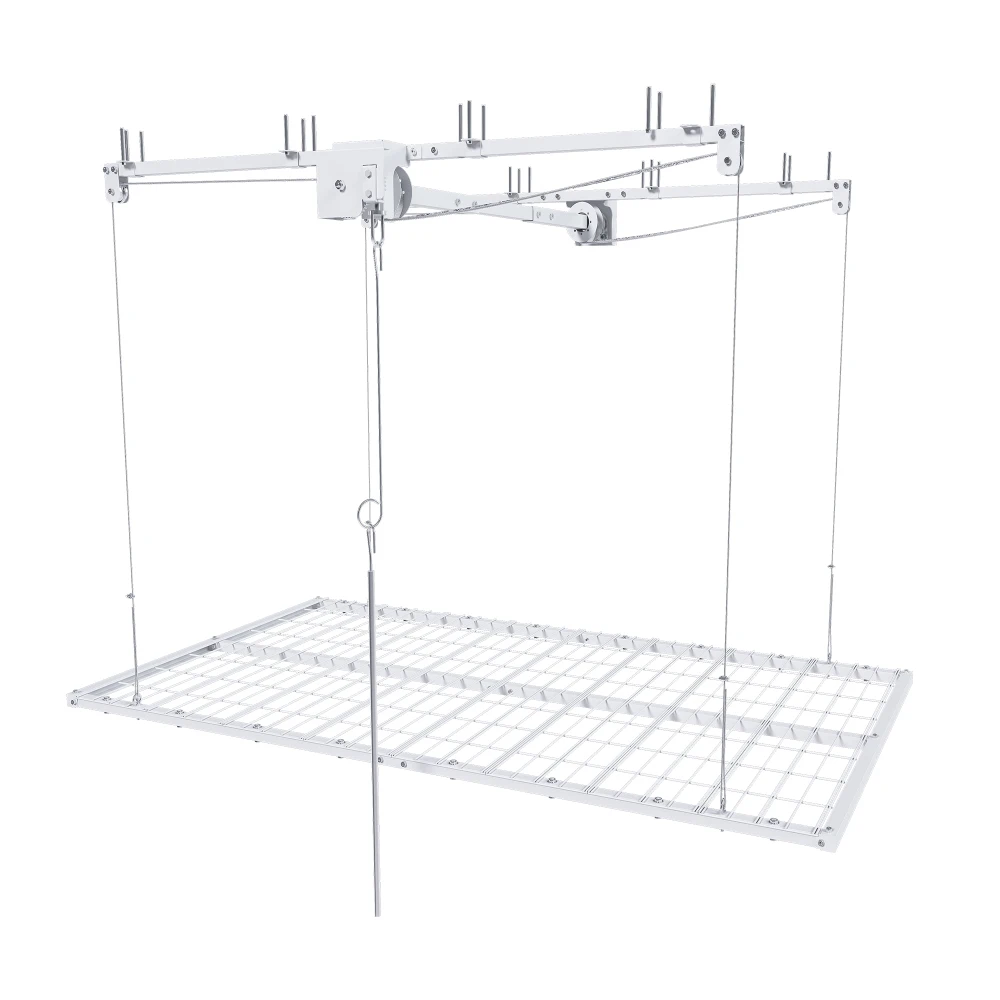 White Overhead Garage Storage Rack 4x8 FT for High Ceilings 10-12 FT, 350LBS Capacity All-Steel Construction with Safety Lock (Installation Required, Heavy-Duty Garage Organizer)