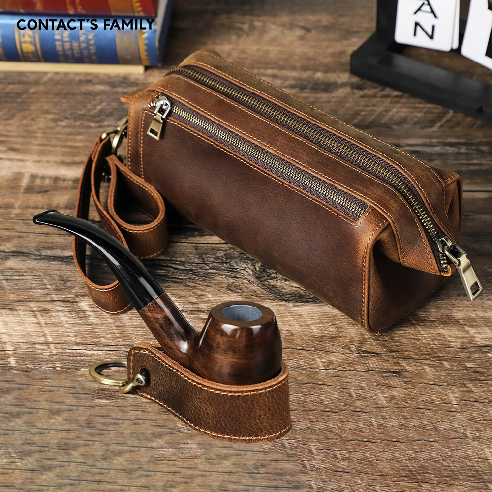 Genuine Leather Functional Pipe Bag Tobacco Pipe Smoking Stash Bag Herb Tobacco Pouch Clutch Bag Case Smoking Accessories