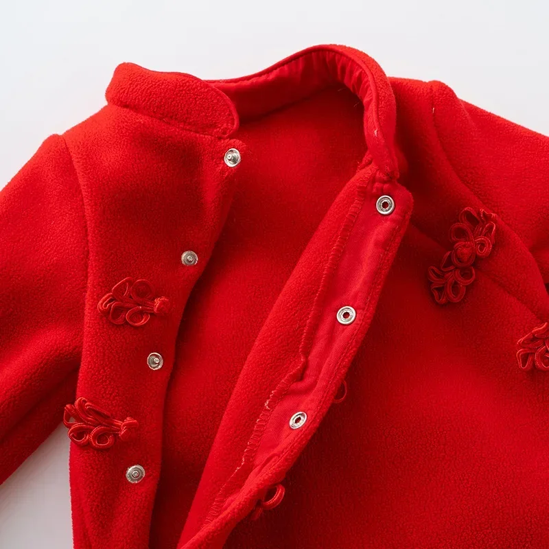 2024 NOWOŚĆ Noworodek Chiński Tradycyjny Kombinezon Dla Niemowląt Kwiatowy Hanfu Czerwony Kombinezon Urodzinowy Romper Chiński Nowy Rok Stroje