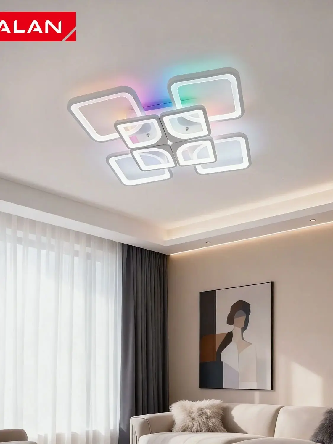 Vierkante plafondkroonluchter Moderne slimme RGB dimbare plafondlamp Home Verlichting Led-plafondlamp voor eetkamer en woonkamer - afbeelding 2