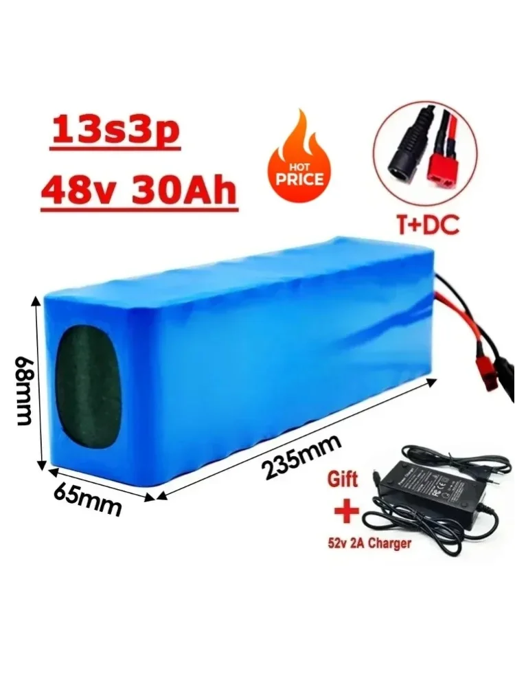 Neuer 48V 30Ah 2000W 13S3P DC/T Lithium-Ionen-Akku, geeignet für 48V-Motoren mit BMS+54,6V-Ladegerät