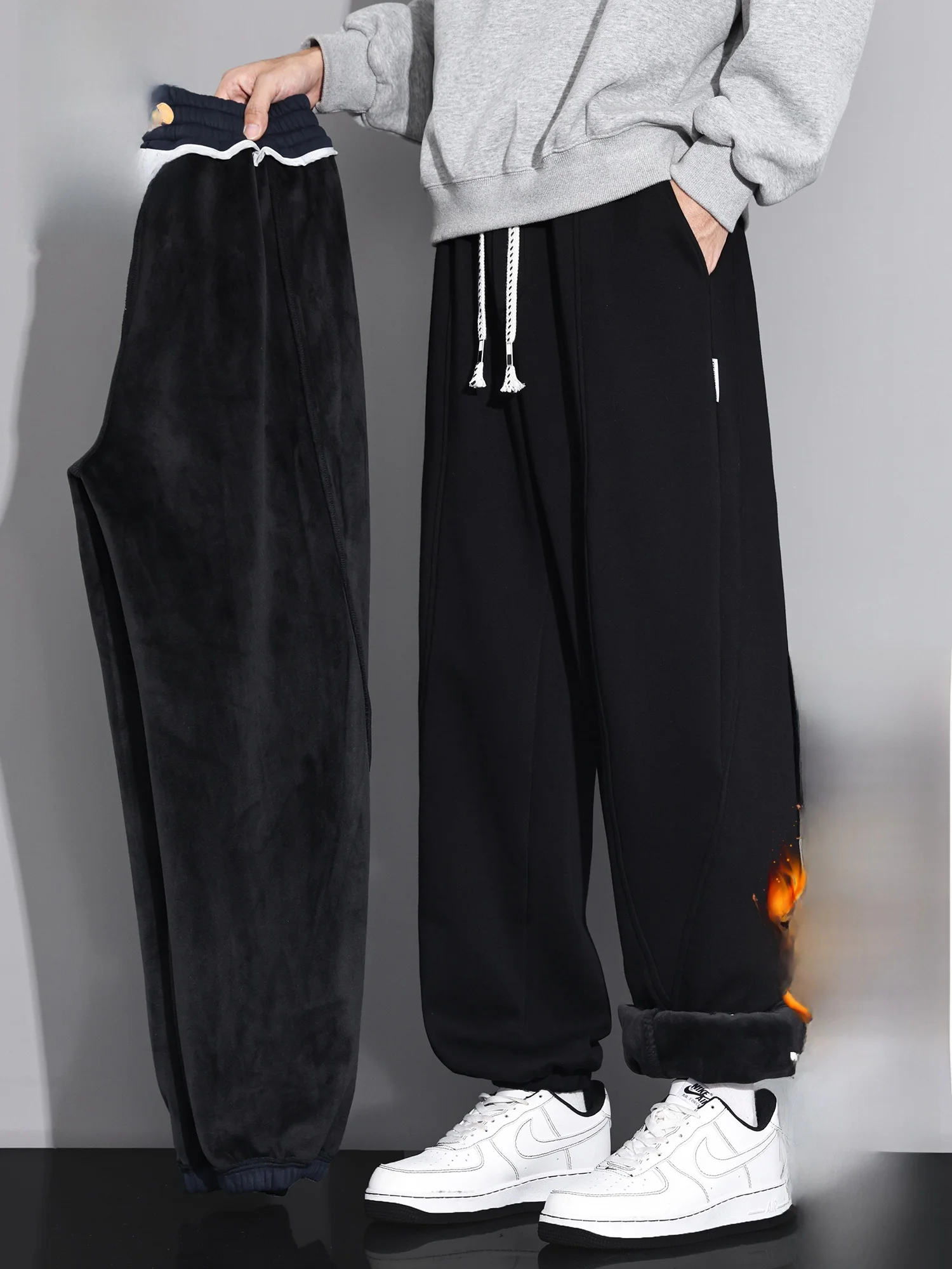 

Мужские спортивные повседневные брюки Paul Frank с утепленной флисовой подкладкой и шнурком, зимние, свободного кроя, прямые штанины, хлопок/полиэстер