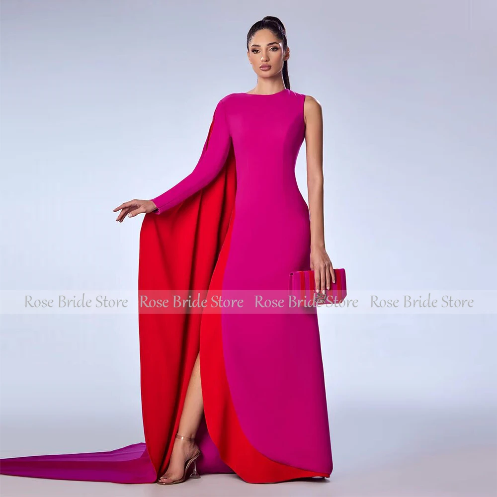 Simple Formal Dress Women Elegant Contrast Color Satin Side Fork Draped Straight Scoop Neck Long Dresses Formal Dress