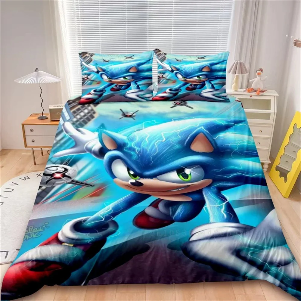 漫画布団カバーセット寝具ソフトランドリーコットン-s-sonic-s-フィルム-h-hedgehogs-2-3-点セット四季学生寮