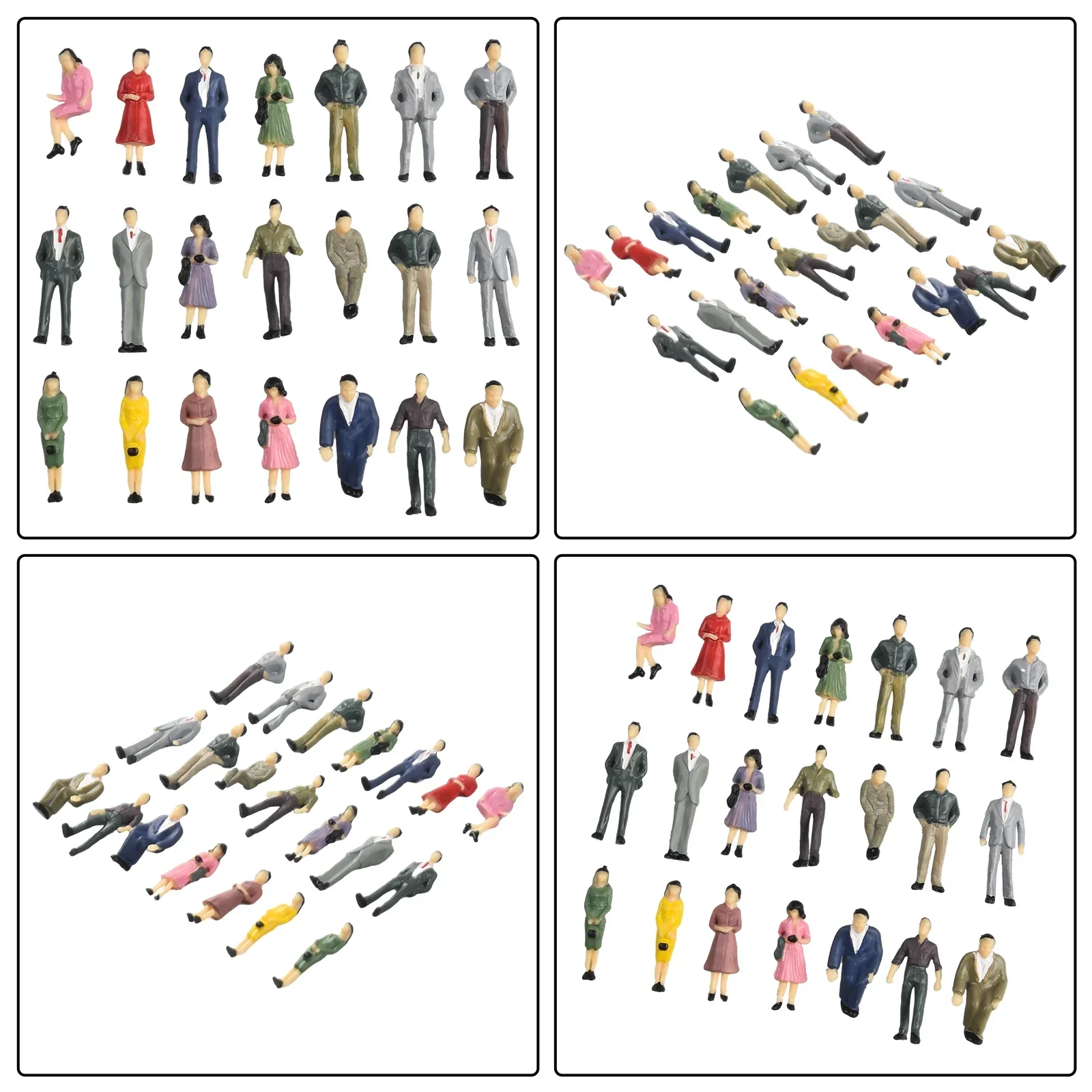 50Pcs Model People Figures Passenegers Train Scenery 1:50 Scale Mixed Color Pose DIY Character Train Scenery Pose