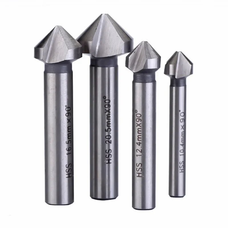 

BIESUO 6pcs/set Box 6.3-20.5mm Chamfering End Mill Cutter 3 Flute Round shank 90 Degree HSS Countersink Deburring Tapered Bit