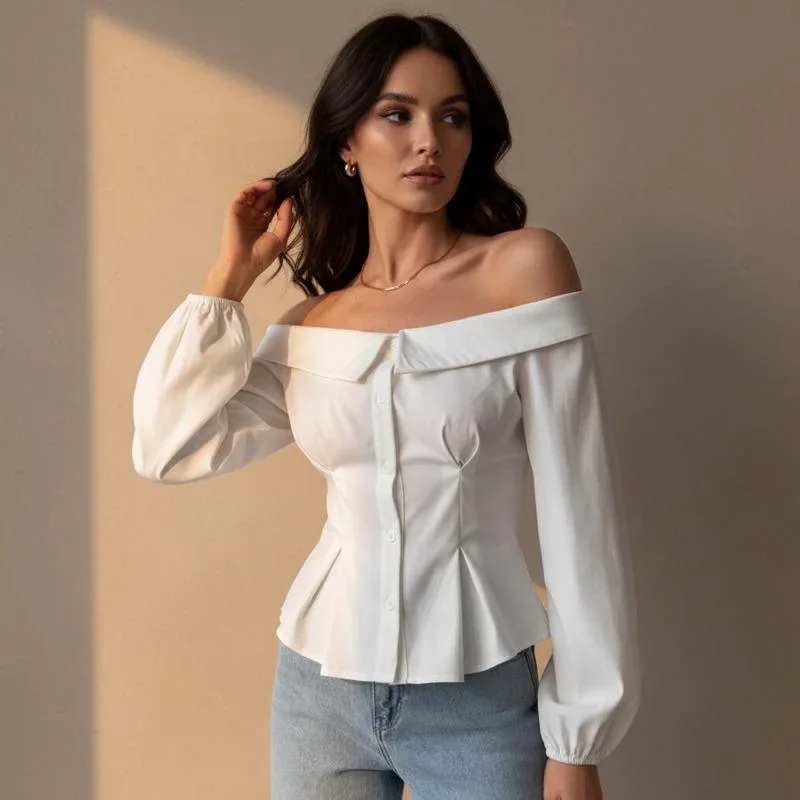 

Elegant Off Shoulder Blouse For Women Slim Fit Long Sleeve Top Soft Fabric Fashion Style Suitable For Daily Spring Summer Wear