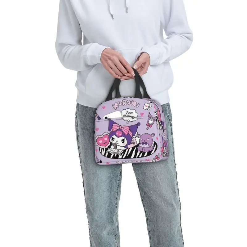 Custom Kuromi Kawaii Animes Lunch Bag Men Women Warm Cooler Insulated Lunch Box for Kids School Children