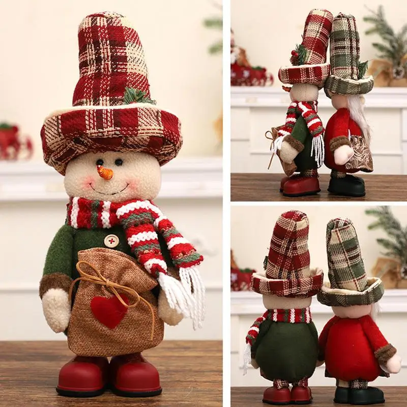 Christmas Doll Stuffed Snowman Santa Reindeer Figurine Holiday Stuffed Animal Desk Decor Collectible Plush Toy Party Supplies