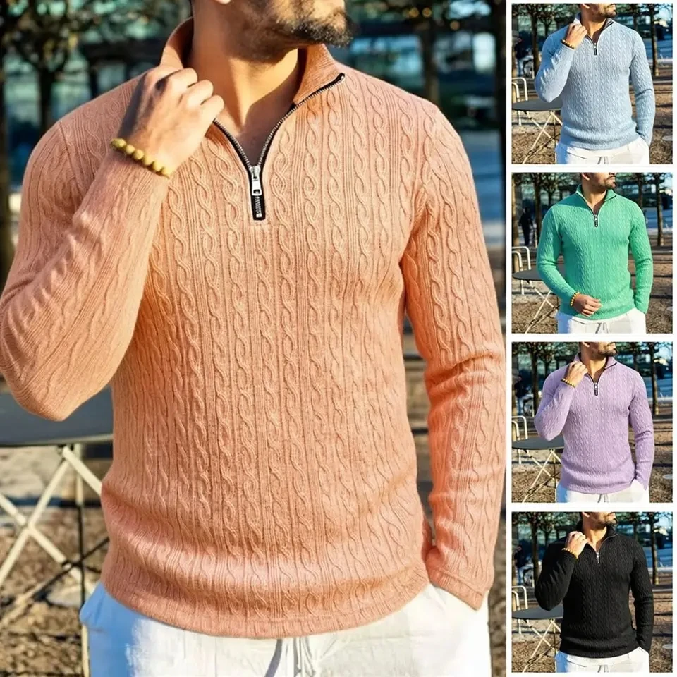 

2026 New Men Spring Autumn Stand Collar Short Zipper Jacquard Hoodie Fashion Versatile Casual