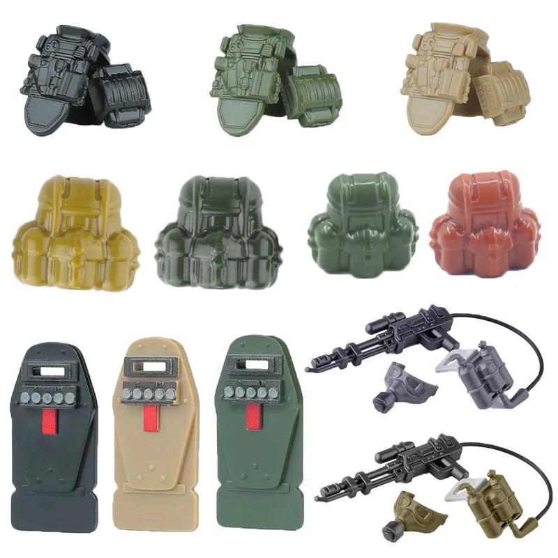 MOC Military Accessories Building Blocks US Soviet Soldiers Figures Helmets Tactical Bulletproof Vest Backpack Mini Bricks Toys