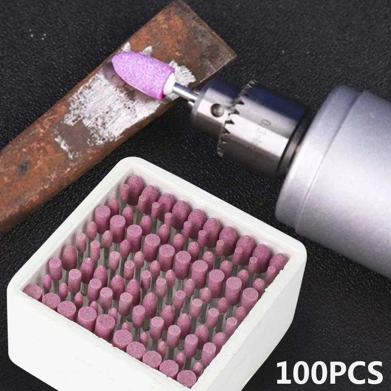 100PCS/Box Abrasive Stone Polishing Grinding Head For Dremel Drill Rotary Tools 3mm Shank Electric Drill Bit Wheel 4-10mm