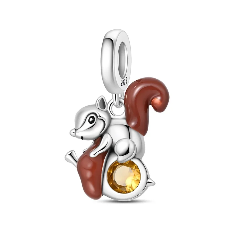 

Hot Sale 925 Sterling Silver Autumn Squirrel Pendant Charms Jewellery Fit Original 925 Bracelet Necklace for Women DIY Gift