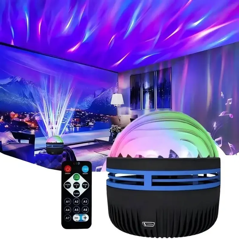 LED Ocean Wave Starry Sky Projector Lamp 1pc 7 Colors Remote Control USB Powered for Kids Room Bedroom Party Ambient Light