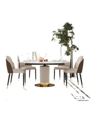 

Light Luxury Rock Board Dining Table Modern Minimalist Small Apartment Household Rotating Telescopic Folding Variable Round Dini