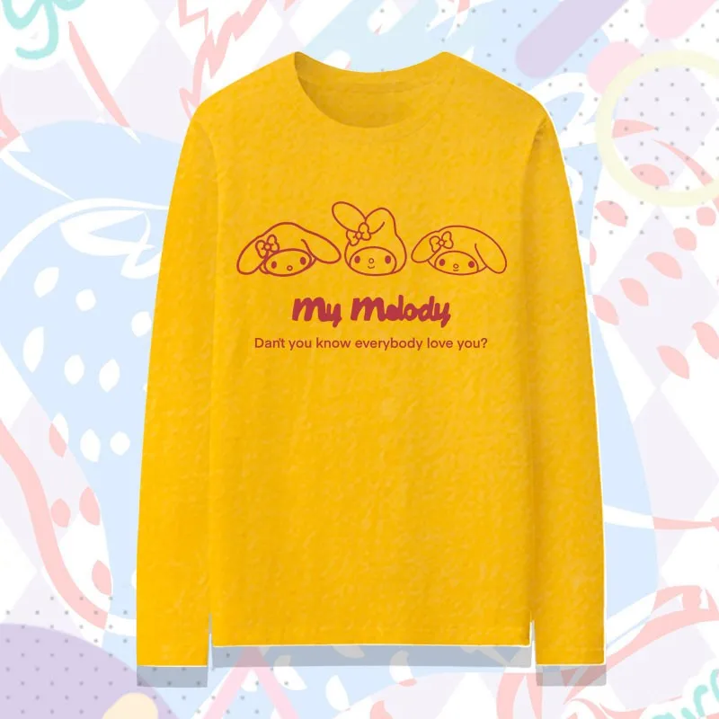 

2024 New Sanrio Co-branded Long Sleeve T-shirt Women's Kulomi Melody Laurel Dog Around Girls Clothes Cotton