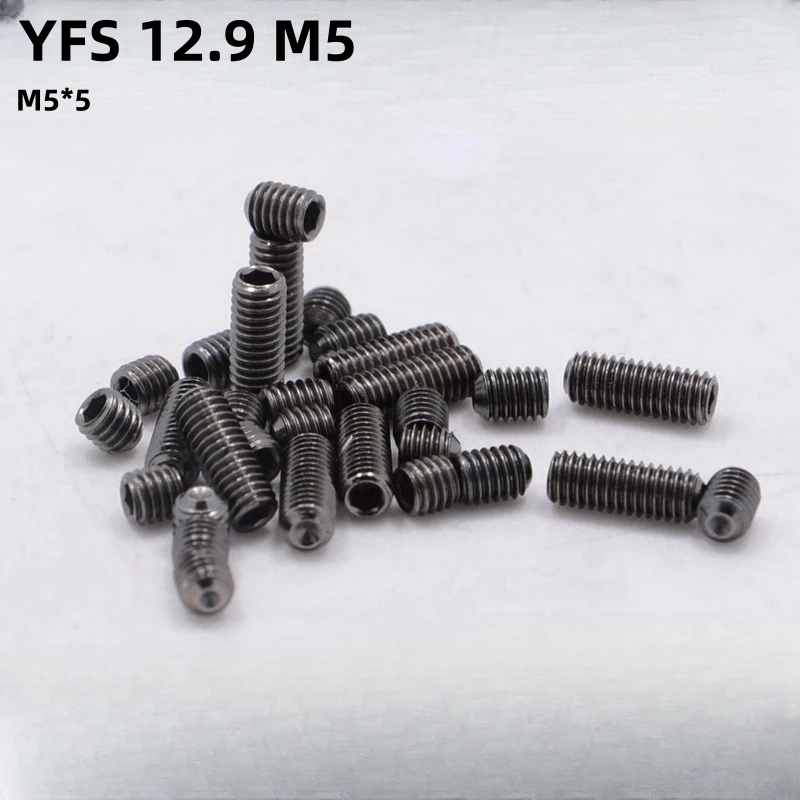 100PCS YFS M4*4*5*6*8*16mm M5*5mm Grade12.9 Machine Meters Screw Black Nickel-plated Antirust Headless Hexagon Socket Head Screw