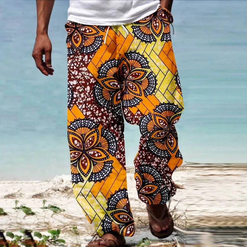 Men African Dashiki Traditional Style Trouser Casual 2025 Summer Hawaii Holiday Ankara Beach Floral Pants Vintage Man Pants