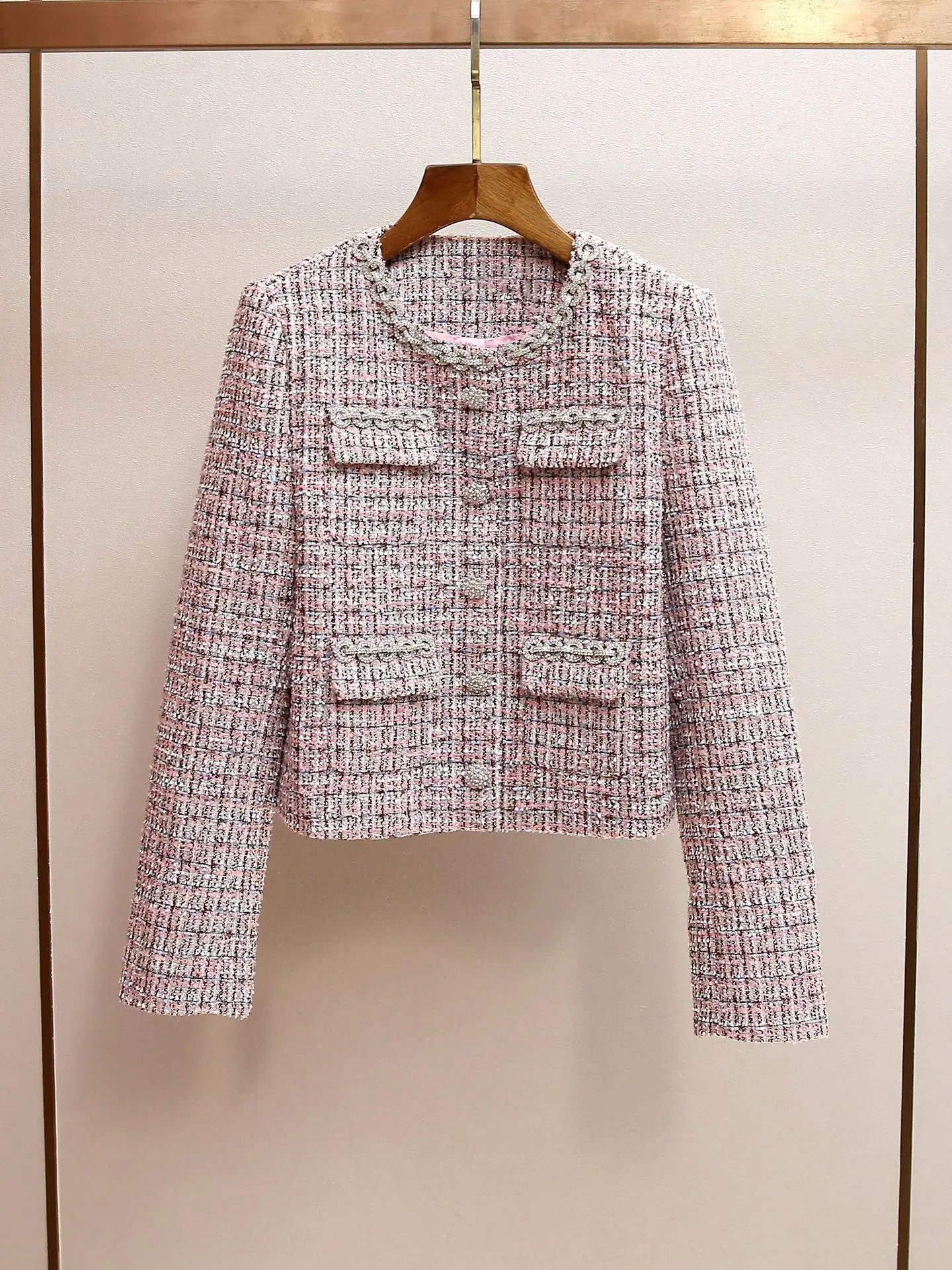 Autumn Elegant Tweed Jacket Rhinestones A-line Pleated Skirt Women's Set ropa mujer vestidos mujer outerwears skirt traf 2025 wo