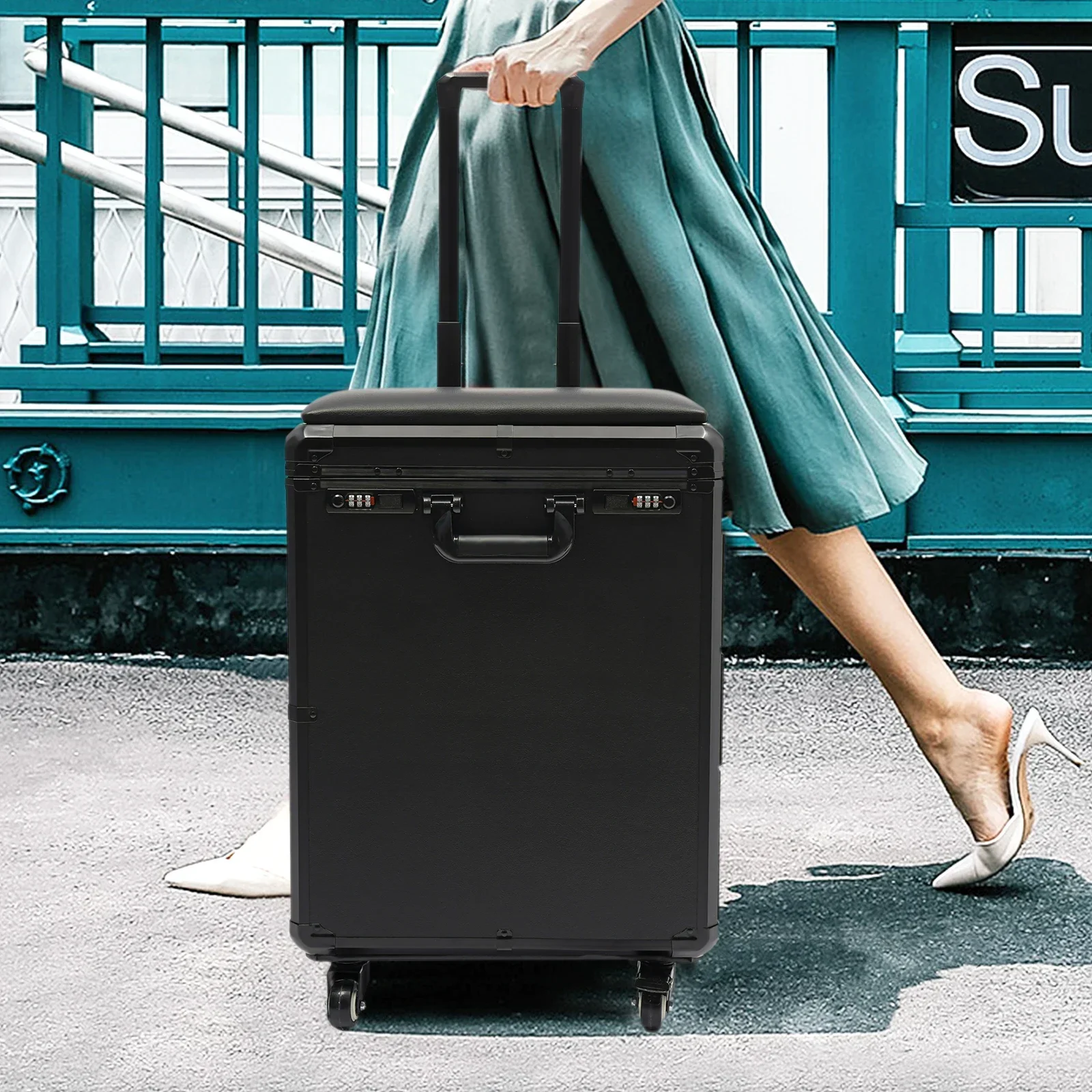 Estojo de armazenamento de maquiagem espaçoso moderno com parte superior de acrílico de 3 gavetas com trava de combinação para organização de cosméticos