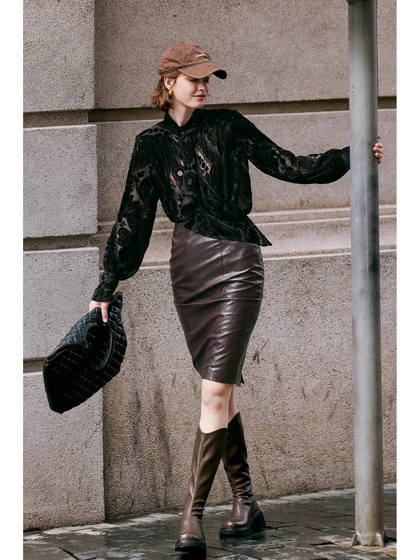 Luna7xi High Waist PU Leather Feel  Skirt Women's Business Commute Straight Cut Bodycon Skirt Comfortable Soft Fabric