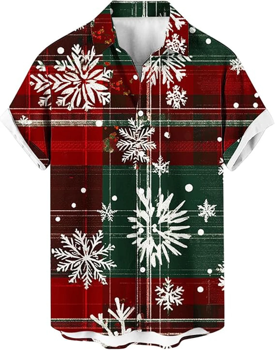 Men's Hawaiian Short Sleeve Shirt Christmas Reindeer Snowflake Knit Stripe Print Holiday Casual Beach Mens Clothing