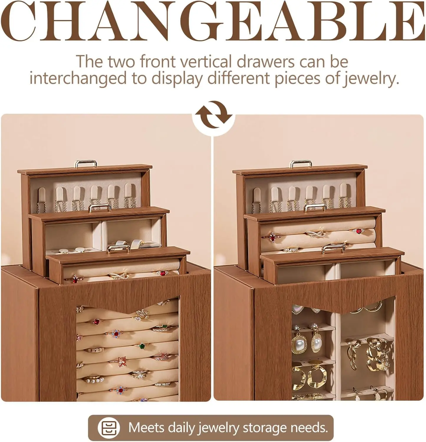 منظم المجوهرات مع خطافات قلادة نافذة شفافة هدية للنساء علبة عرض صندوق المجوهرات لخواتم القلائد #3