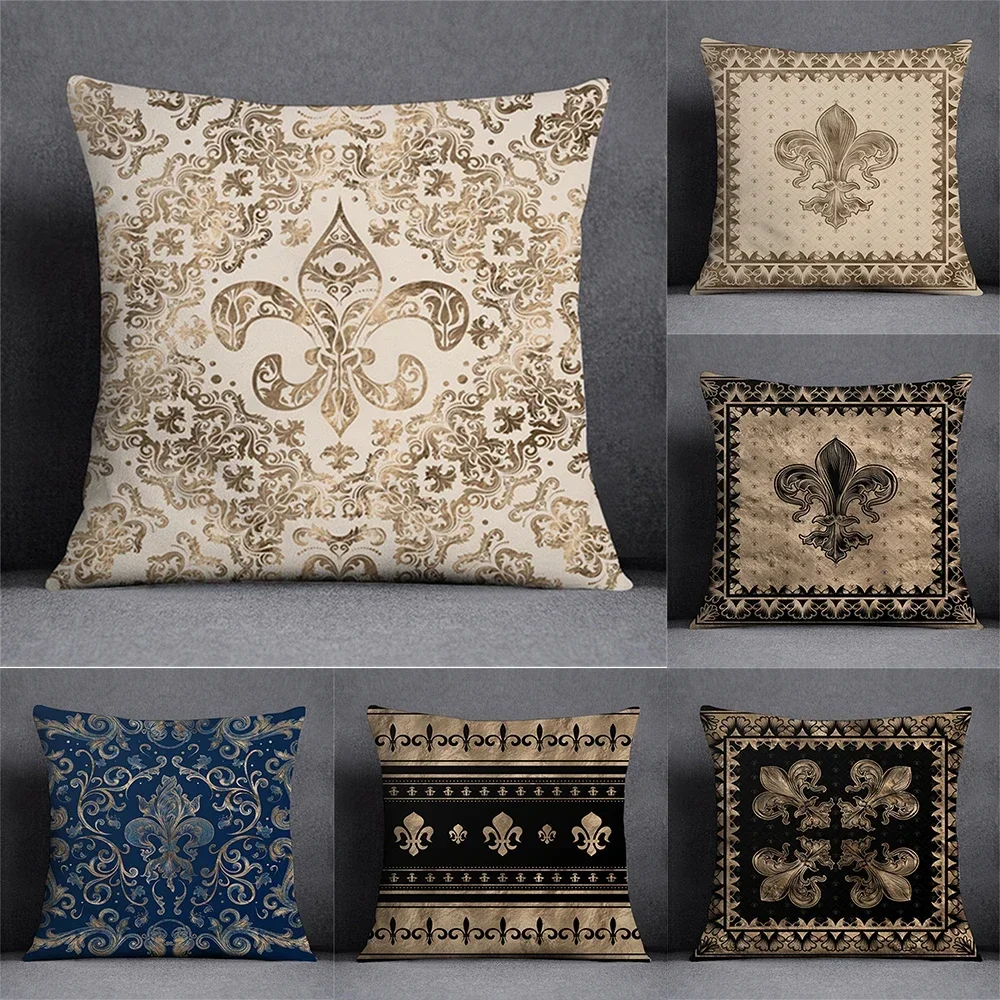 Home Decor Fleur-de-lis Patterned Decorative Pillow Covers Pattern Cushion Cover Suitable for Sofa Bedroom Car Pillow Cover