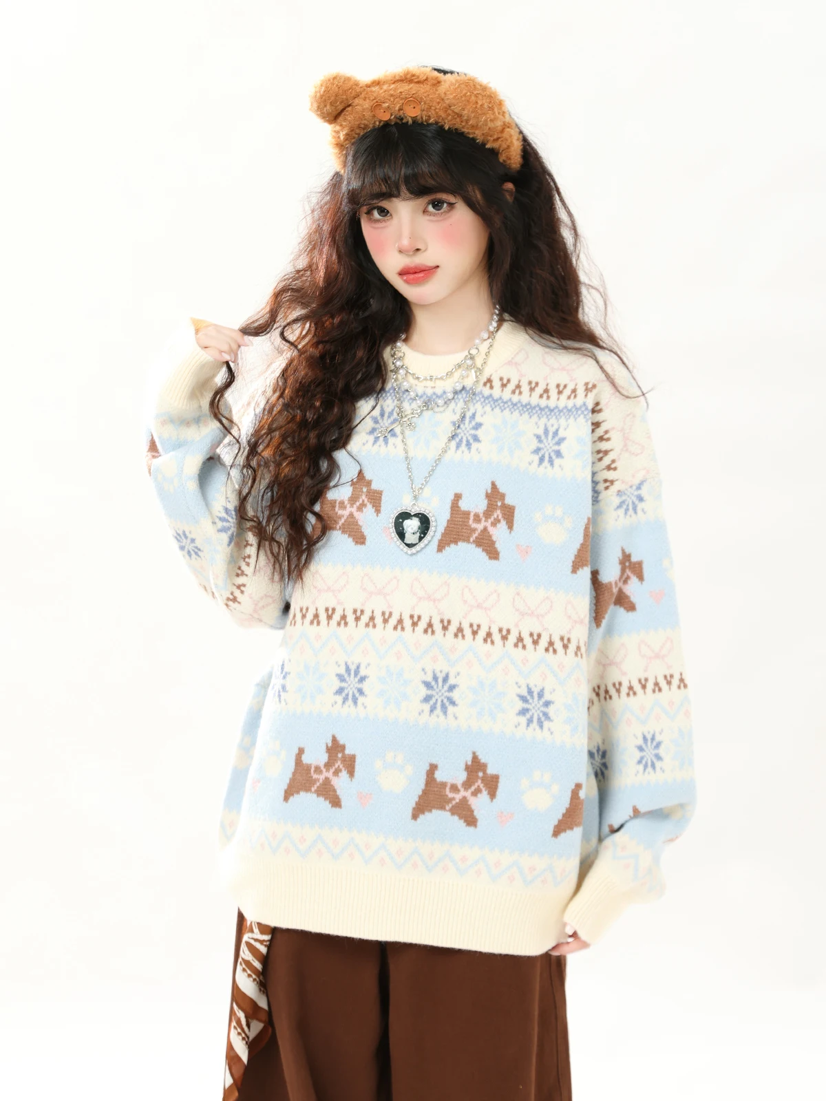 

Свитер ENJOG Color Blo вязаный свободного кроя с круглым вырезом для женщин, осенне-зимний, удобный, в стиле lazy, модный, с принтом собаки