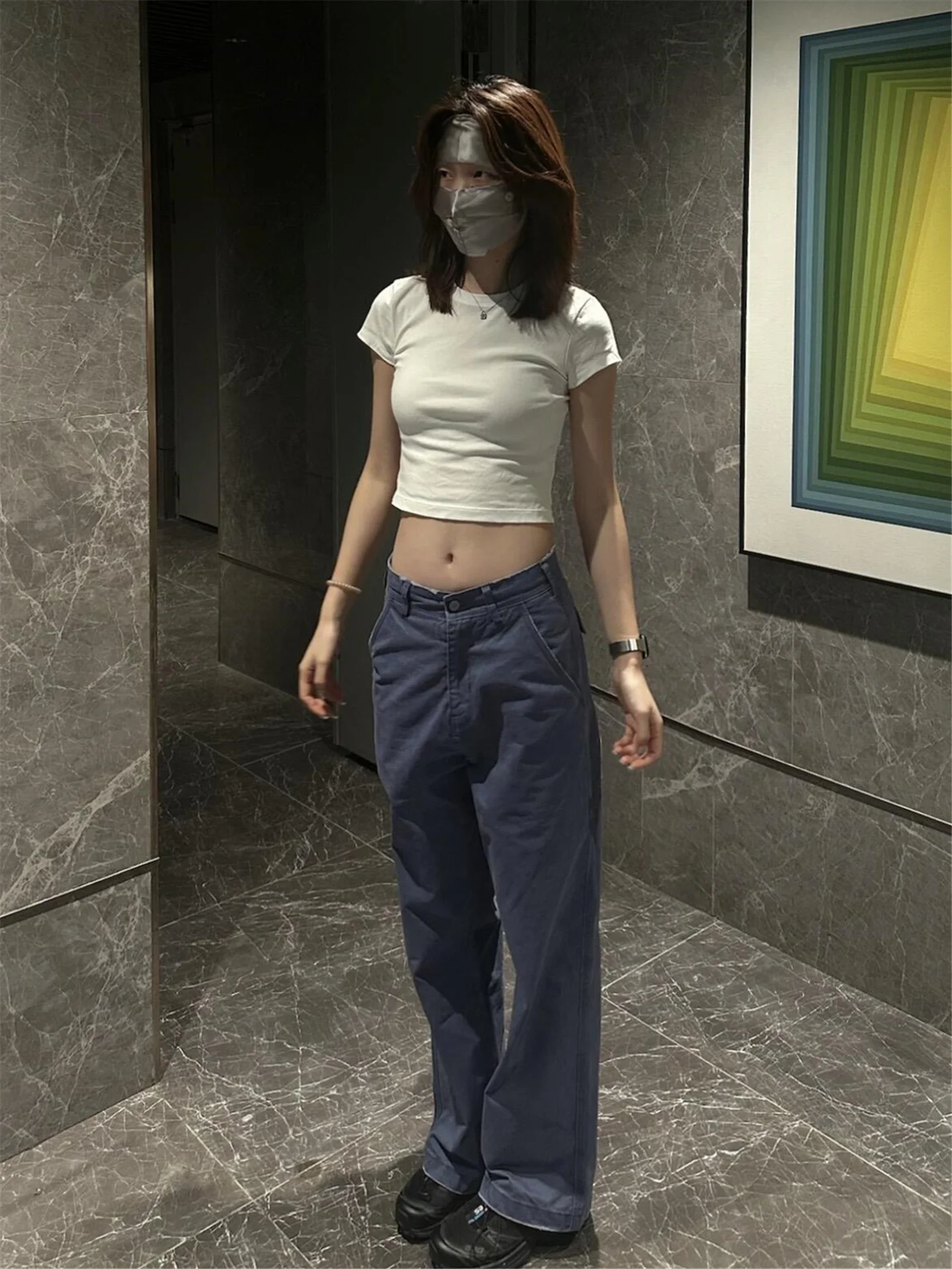 

Loose Fit High Waist Extended Length Workwear Denim Jeans Women's Spring Season Slimming Design Taller Size Cotton Casual Pants