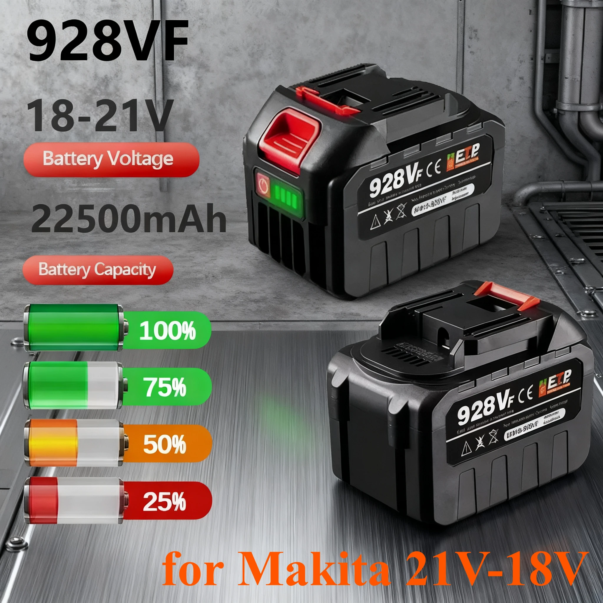 

388VF Rechargeable Lithium Battery 9000MAH BL1850 BL1840 For Cordless Electric Wrench Drill Power Tool For 21V 18V Battery