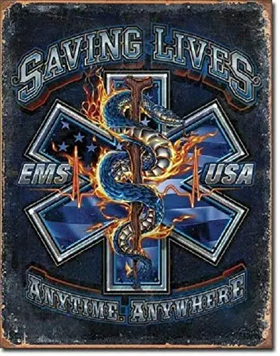 EMS Saving Lives Anytime Anywhere Rescue EMT Wall Art Decor Metal Tin Sign 8X12In New