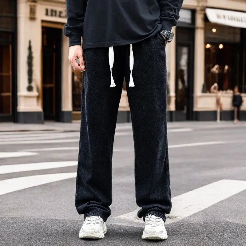 X-Long Stretch Jeans for Tall Men Drawstring Waist Straight Leg Baggy Pantalones Vaqueros Spring Autumn Fashion