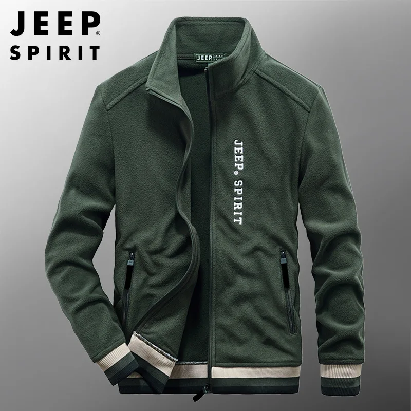 JEEP SPIRIT men polar fleece fashion loose collar jacket autumn/winter sports embroidered cardigan sweater casual outerwear new