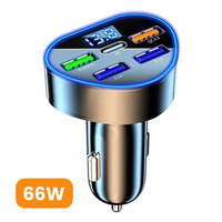 66W Car Charger Adapter with Cable for Samsung A73 5G A53 A33 A23 A13 Featuring 4 USB Ports with 0 Orange LED and USB C PD